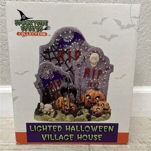Vintage Spookyside Estates Halloween Lighted Tombstones Pumpkins Figurine